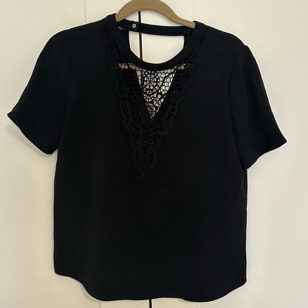 Club Monaco Black Blouse with Lace Detail